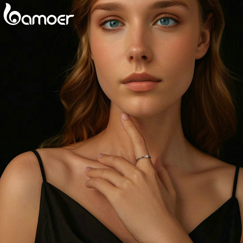 Bamoer 925 Sterling Sliver Ring Lấp Lánh Moissanite 0.1CT Trang Sức Quà Tặng Cho Nữ