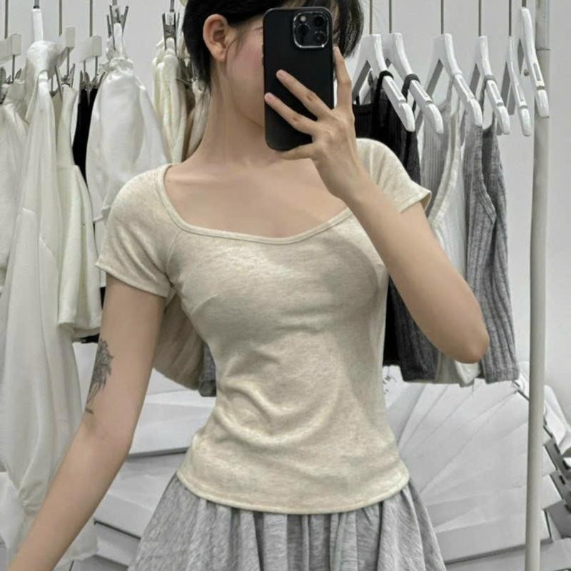 Áo Cúp Nữ Cổ Vuông Tay Ngắn PINKSTORE29 Phong Cách Basic A5923