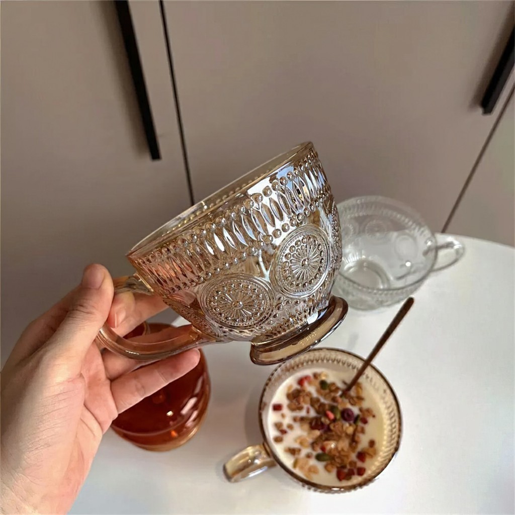 Cốc Thuỷ Tinh Có Quai Cầm - Ly Thuỷ Tinh Uống Nước, Trà, Sữa, Cà Phê, Ngũ Cốc FE123