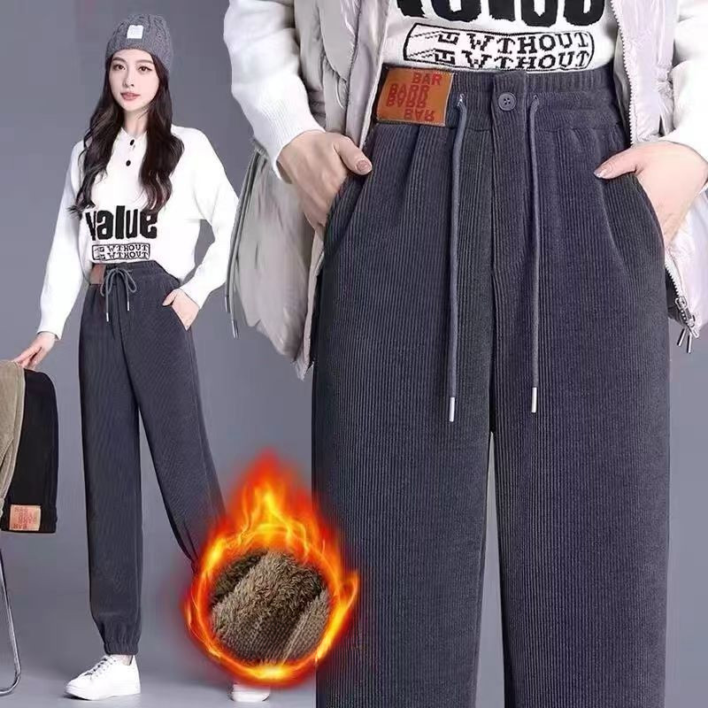 Quần Lông Cừu Dày Nữ Phong Cách Co Giãn Mùa Đông Kích Thước Lớn Eo Có Dây Co Giãn Thích Hợp Cho Bé Gái Béo