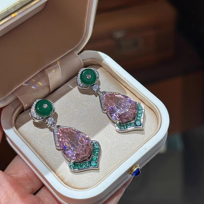 Phong Cách Mới Zircon Bông Tai Hình Giọt Tinh Tế Bông Tai Sang Trọng Thanh Lịch Màu Hồng Sang Trọng Đính Kim Cương Đính Lông