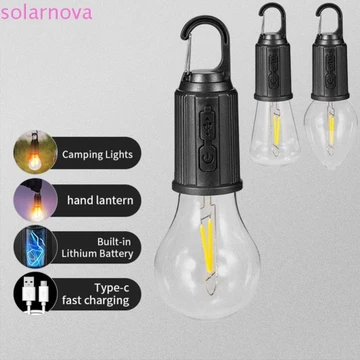 Đèn lều SOLARNOVA, Type -C Sạc Đèn cắm trại vonfram chống nước, Retro có móc Đèn LED ấm áp cắm trại cắm trại