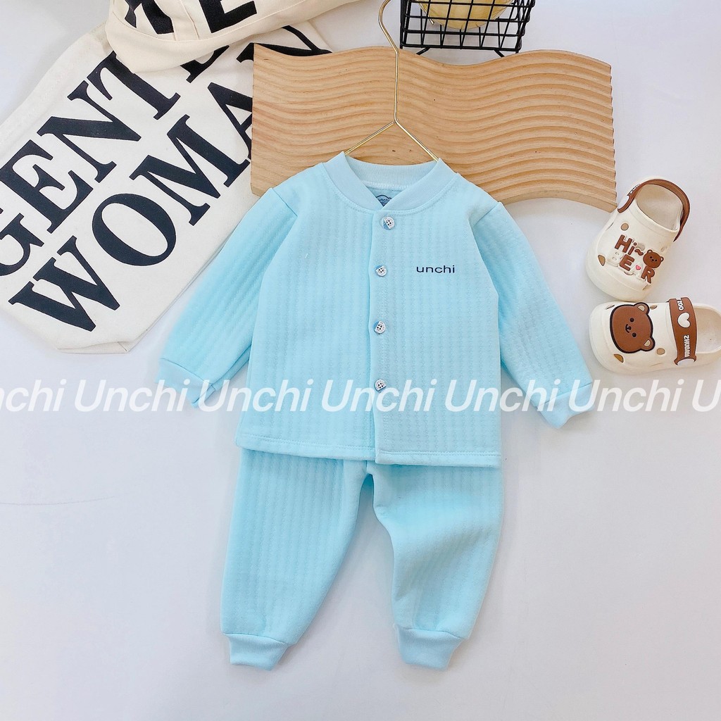 Bộ quần áo dài tay Unchi vải xốp trần bông co giãn 4 chiều cho bé trai bé gái từ 4-14kg, nhiều màu lựa chọn - HD05