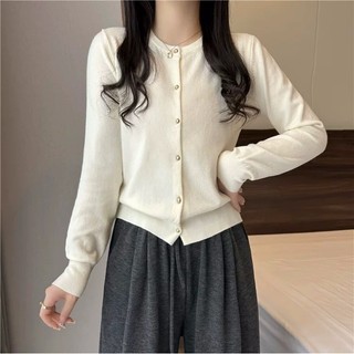 Áo Khoác Cardigan dệt kim cổ tròn áo mặc trong dễ phối tôn dáng rộng rãi mẫu mới mùa thu cho nữ
