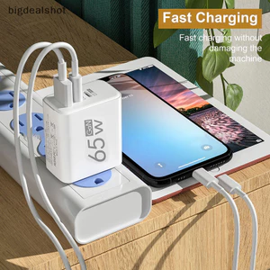 Bigdealshot 65W USB Type-C PD Sạc Điện Thoại Dành Cho Huawei Đa Năng Máy Tính Bảng Pad Du Lịch Điện Sạc Đa Cổng