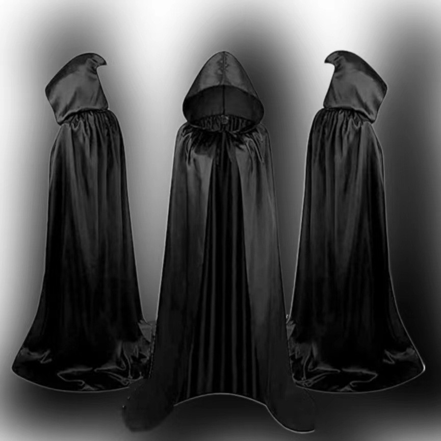 5y Halloween áo choàng đen chết áo choàng có mũ Phù thủy quỷ trang phục Ma cà rồng bữa tiệc trẻ em người lớn cosplay vải