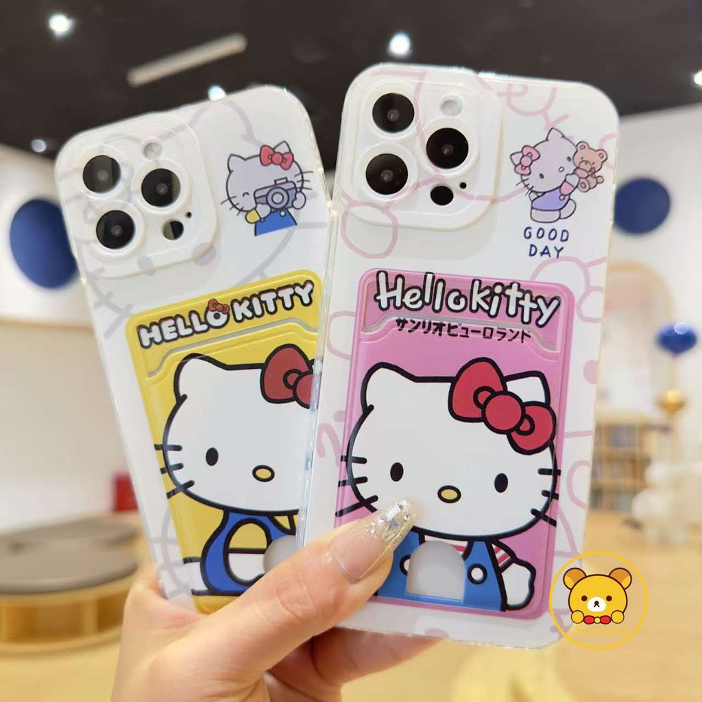 Vỏ gói thẻ Hello Kitty dễ thương cho Samsung Galaxy S24 S23 S22 Plus Ultra S23 FE F12 A30 F22 J7 Pro Prime 2017 Vỏ điện thoại mềm trong suốt chống rơi