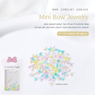 100pcs nail art mini bow đồ trang sức hỗn hợp macron màu ice nhựa trong suốt bow charm nail trang trí móng tay công cụ làm móng tay cho cửa hàng móng tay