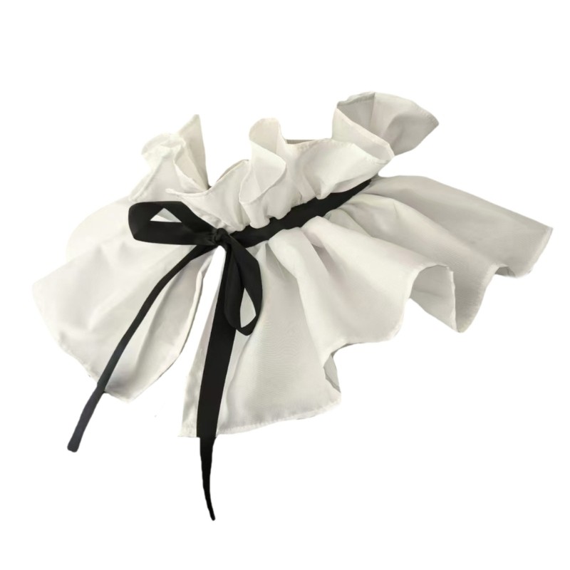 Woke Nữ Victoria Ruffle Đứng Cổ Giả Vintage Ruy Băng Buộc Xếp Ly Khăn Choàng Mũi