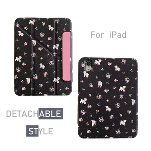 Vỏ Có Thể Tháo Rời Cho Mini6 Mini7 A17Pro iPad 5 6 7 8 9 10th 11th A16 Air4 Air5 Air6 Pro11 Pro12,9 2018 Air M2 Pro M4 11 13 2024 Vỏ Da Họa Tiết Hoa Đen Khe Cắm Bút Chì