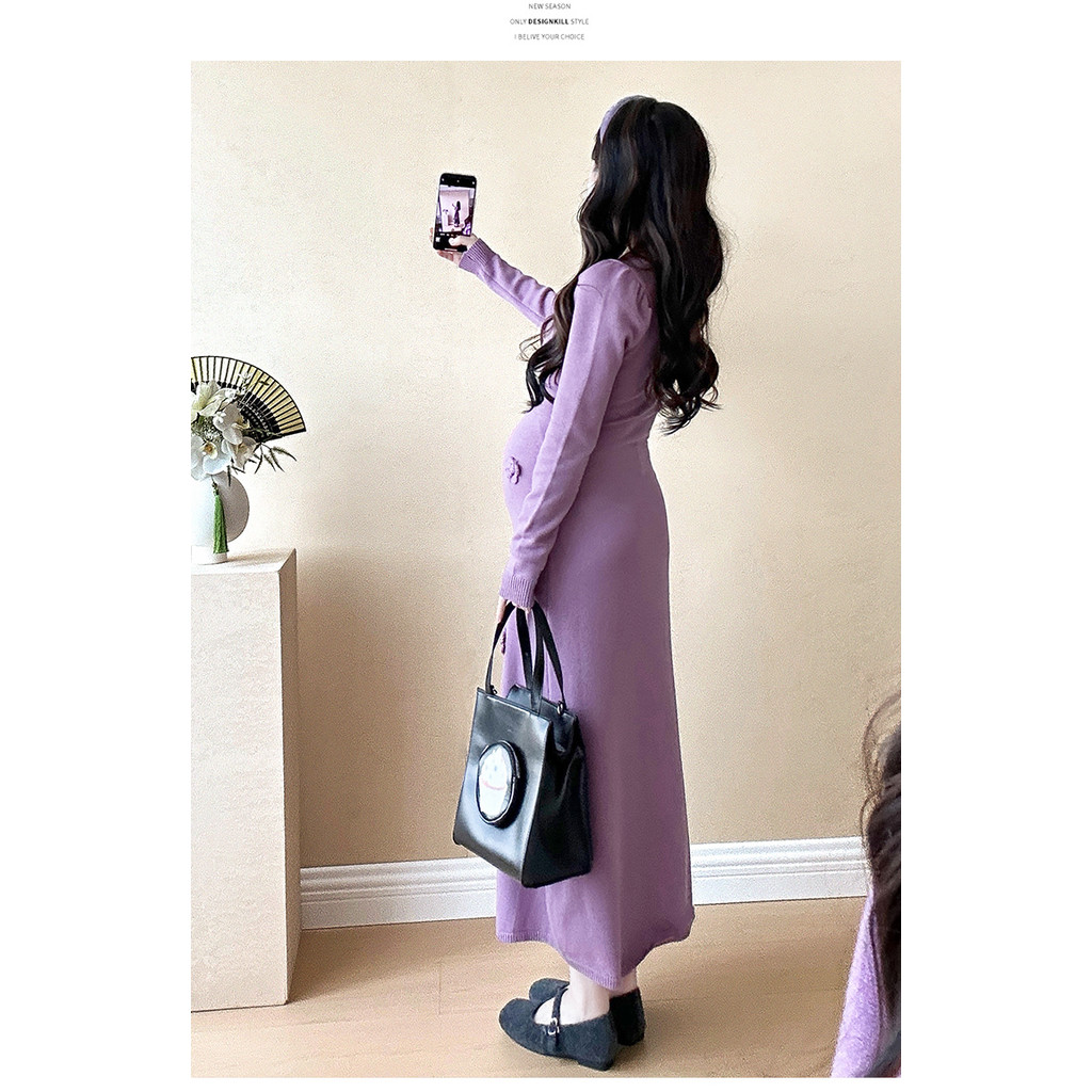 Trang phục bà bầu Thu đông Thời trang Influencer Tính khí Slim-fit