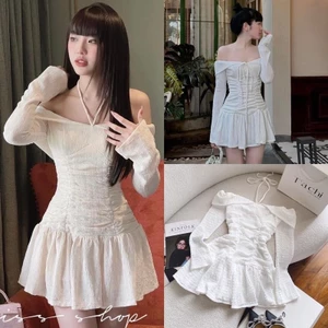 Đầm trễ vai tay dài loe nhẹ from ngắn xoè 2 lớp có quần đi tiệc đi chơi Kho Sỉ Hải Chuyền V10