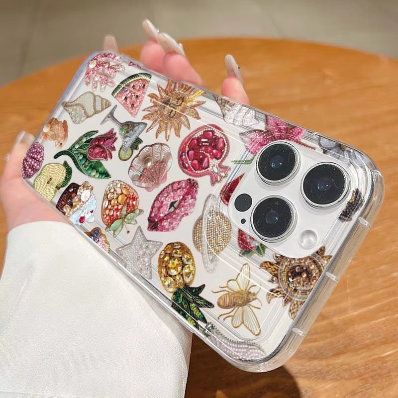 Vỏ Tương Thích Cho iPhone 11 16 14 15 12 13 Pro Max 16e 8 7 Plus XR X XS Max SE2020 2022 Hạt Lựu Mặt Trời Silicon Mềm Trong Suốt Chống Sốc