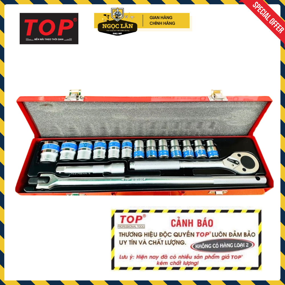 [Chính hãng Top] Bộ tuýp 17 món TOP kiểu Đức 1/2'' típ 9-27mm (hệ mét) hàng Đài Loan cao cấp