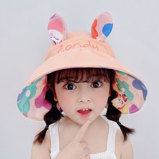 Phim hoạt hình trẻ em Mũ chống nắng hai mặt-Áo hè bé gái ngoài trời chống tia cực tím Mũ rỗng dễ thương