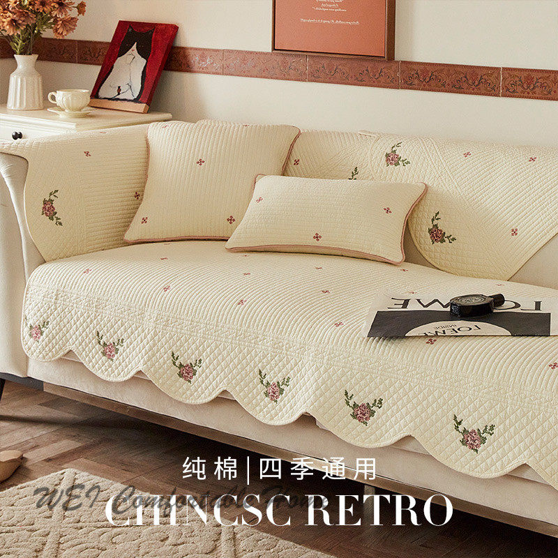 Retro Pháp Mục Vụ Sofa Đệm Bốn Mùa Đa Năng 2025 Phong Cách Mới Chống Trơn Trượt Cotton Nguyên Chất Đệm Sofa Bao Khăn Vải