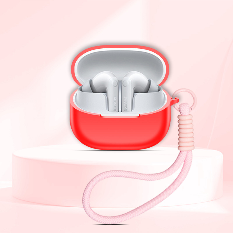 Vỏ tai nghe silicone màu trơn cho Baseus BP1 Pro, chống sốc, kèm dây buộc