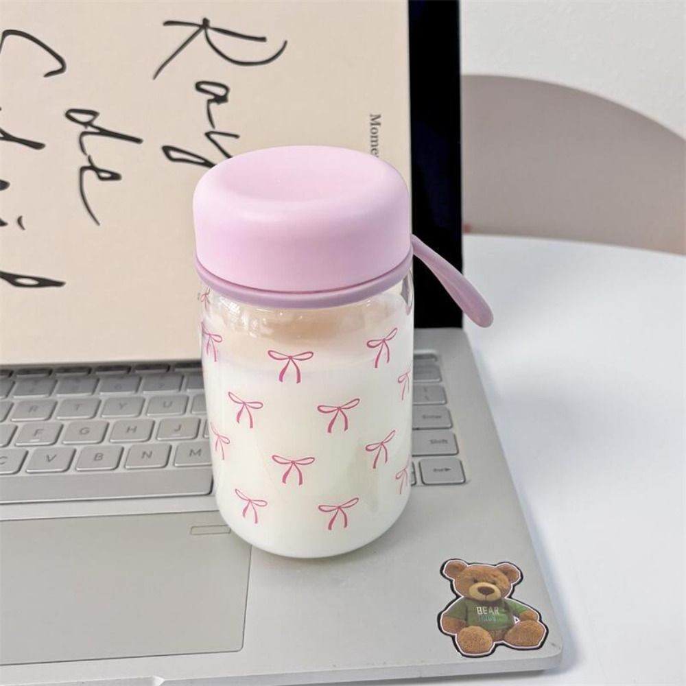 Bình Nước JiKK, Ấm Siêu Tốc Nơ Hồng Dung Tích Lớn, Cốc Nước Trong Suốt 400ml / 600ml Sáng Tạo Mùa Hè