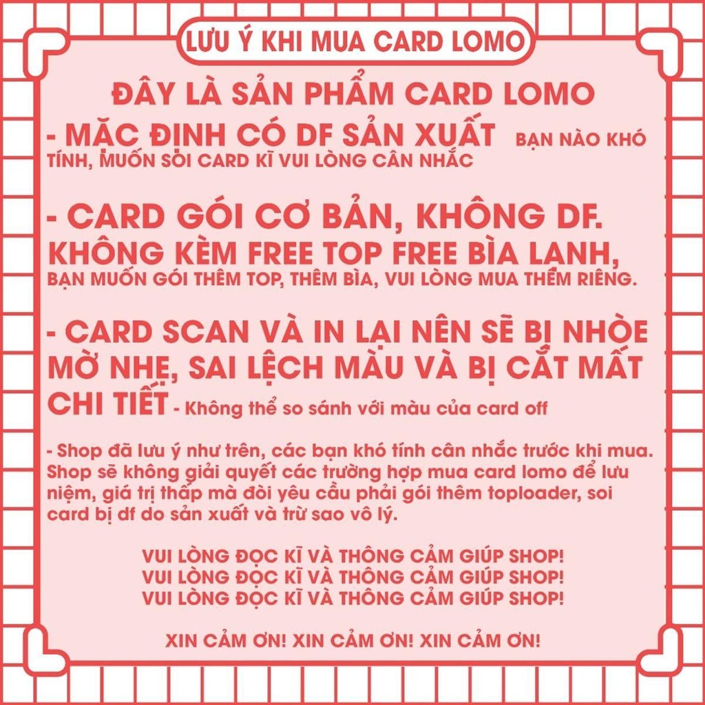 CARD LOMO SALE - mua 10 cái giá 6k/cái (không tặng qà, không gói top, bìa, mặc định df)