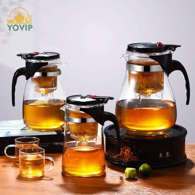 YOVIP Ấm trà thủy tinh dày chịu nhiệt kèm lọc, dùng cho trà thơm, homeware VN