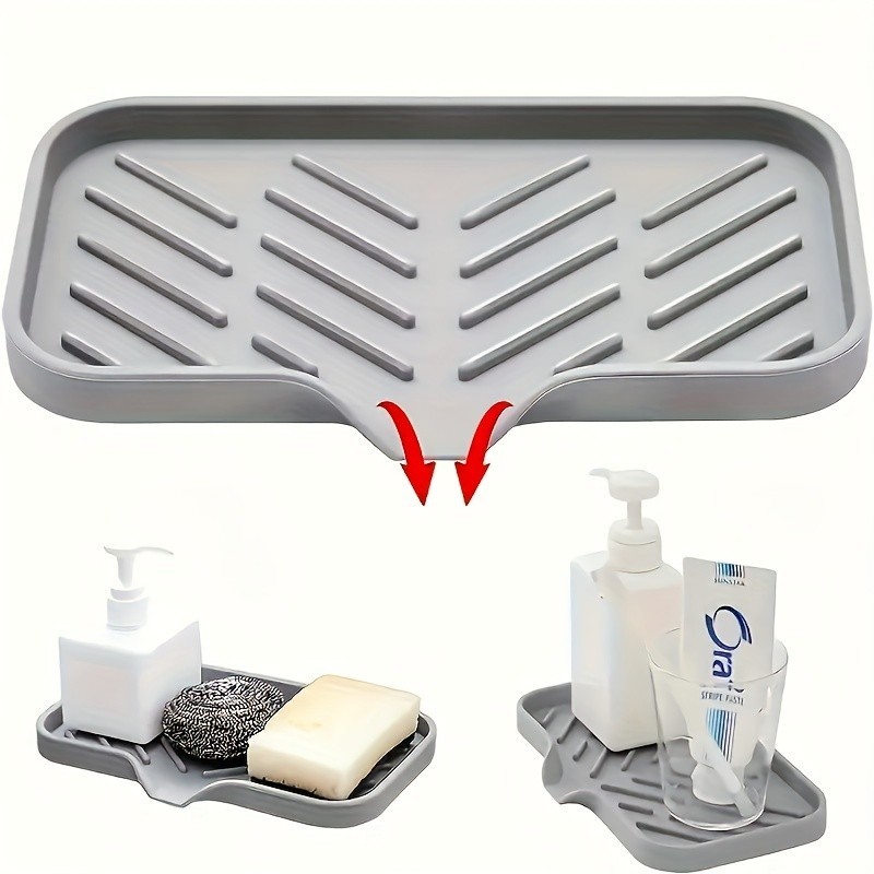 Giá đỡ lưu trữ bọt biển, Khay tự thoát nước Nhà tổ chức bồn rửa Khay silicon, Mặt bàn bền bỉ Bồn rửa xà phòng Tiện-FE123