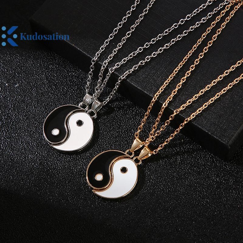 Kudosation 2 Chiếc Thái Cực Dương Cặp Đôi Mặt Dây Chuyền & Vòng Tay Bím Dây Xích Điều Chỉnh, Phù Hợp Người Yêu, Choker