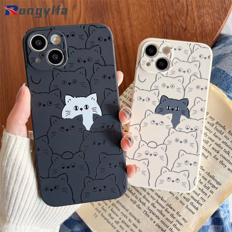 Ốp Điện Thoại Mèo Hoạt Hình Cho iPhone 16E 16 Pro Max 15 14 Plus 13 12 Mini 11 Pro Max X XR XS Max 8 7 6 6s Plus SE2 SE3 Ốp Lưng Mềm Mờ Vỏ Cặp Đôi Chống Sốc Dễ Thương
