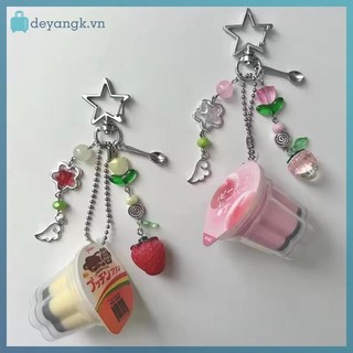 Deyangk 1 Cái Hình Tình Yêu Nhật Bản Pudding Móc Khóa Hồng Vàng Trứng Flan Charm Y2K Retro Thẩm Mỹ Đính Hạt Phụ Kiện VN