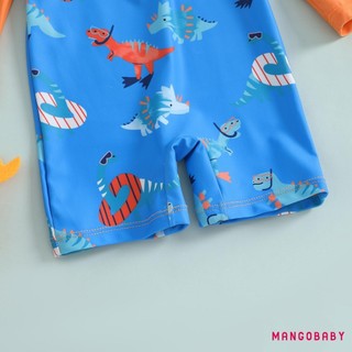 MG-Toddler Boy Rash Guard Đồ bơi in hình khủng Long dài tay Mock Cổ Zip Bộ đồ tắm