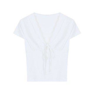 Áo thun nữ cổ V ren dây buộc ôm sát croptop hàn nhật 2025