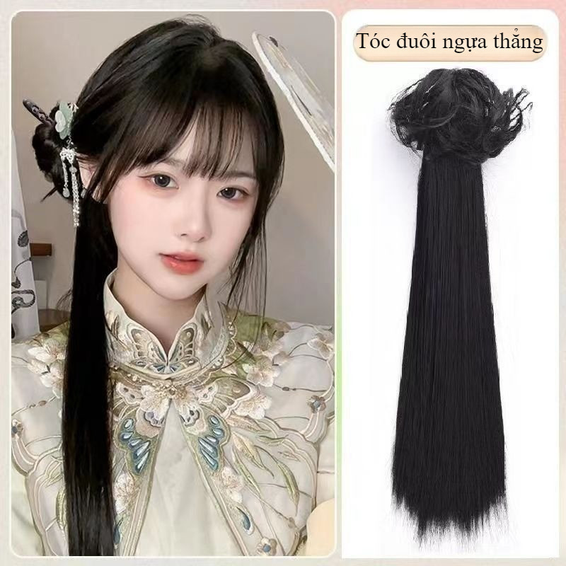 Tóc Giả Đuôi Ngựa Cổ Trang - Kẹp Tiện Lợi, Dài Xoăn, Tóc Bóng Đẹp, Bật Nét Quyến Rũ