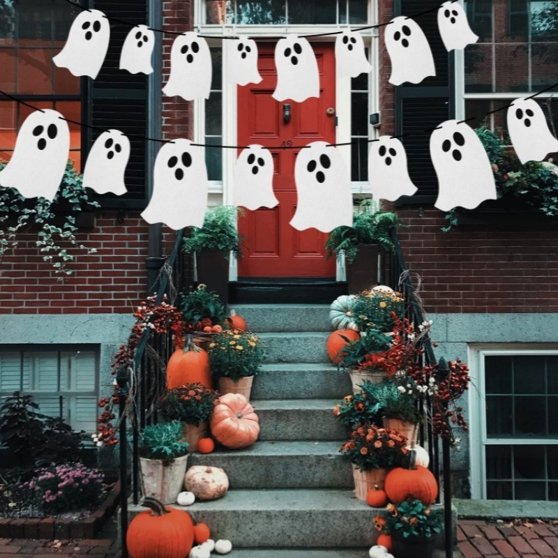 Treo biểu ngữ ma ma ma trắng Cờ ma Halloween - Trang trí ngôi nhà ma ám