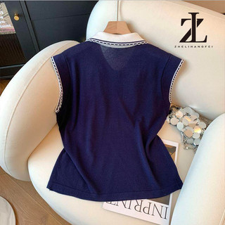 Phiên bản Hàn Quốc Ve Áo Cổ Áo Dệt Kim Nữ Áo Vest Không Tay Top