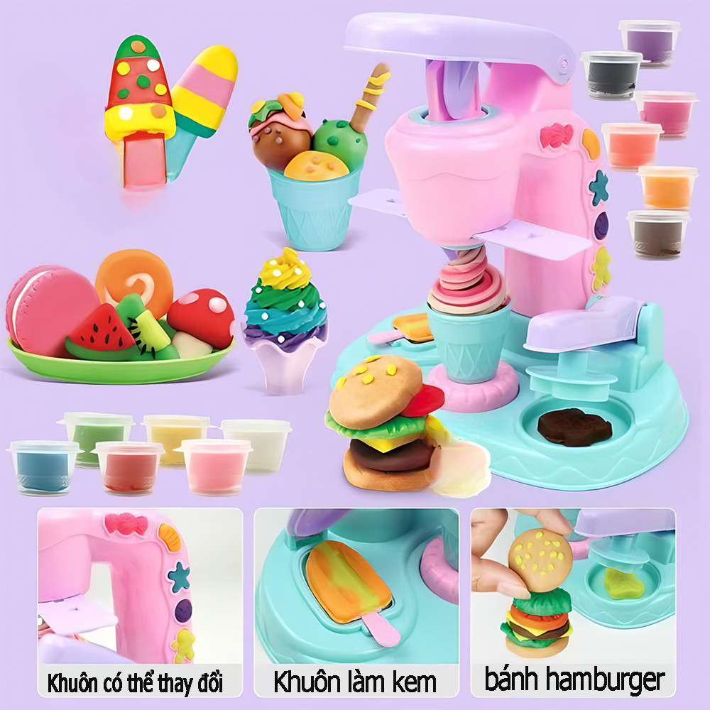 Ice Cream Clay Set - Kids Creative Fun Educational Mold Tools for 3-6Y