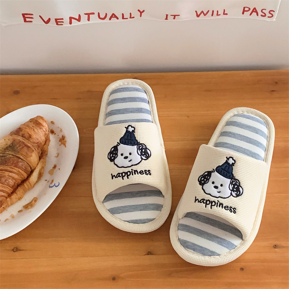 Dép vải lanh Cotton yên tĩnh Giày đế mềm Nhật Bản Fun Hat Puppy Dép bốn mùa Dép vải lanh đa năng Dép đi trong nhà Dép đi trong nhà thấm mồ hôi