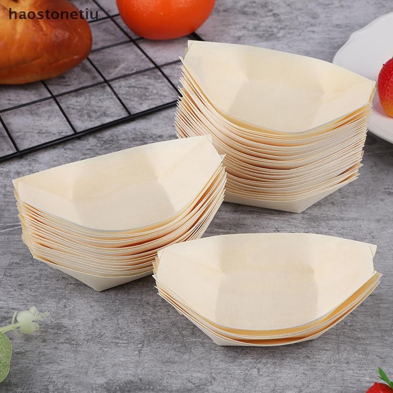 NS 50 Chiếc Gỗ Thuyền Đĩa Sushi Salad Món Tráng Miệng Bát Gỗ Phục Vụ Bát Dùng Một Lần Sushi Phục Vụ Khay Sushi Thuyền Đĩa NS