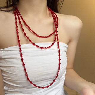 Vòng cổ nhiều lớp màu đỏ pha lê, dây xích xương đòn phong cách nữ tính