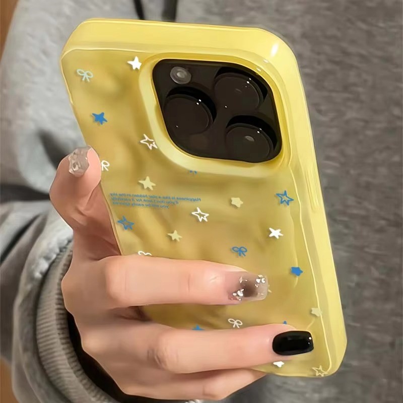 Ốp điện thoại hoạt hình ngôi sao đơn giản Hàn Quốc cho iPhone 16 17 Pro Max 11 12 13 14 15 Pro 16 Plus Vỏ mềm silicon chống sốc màu vàng