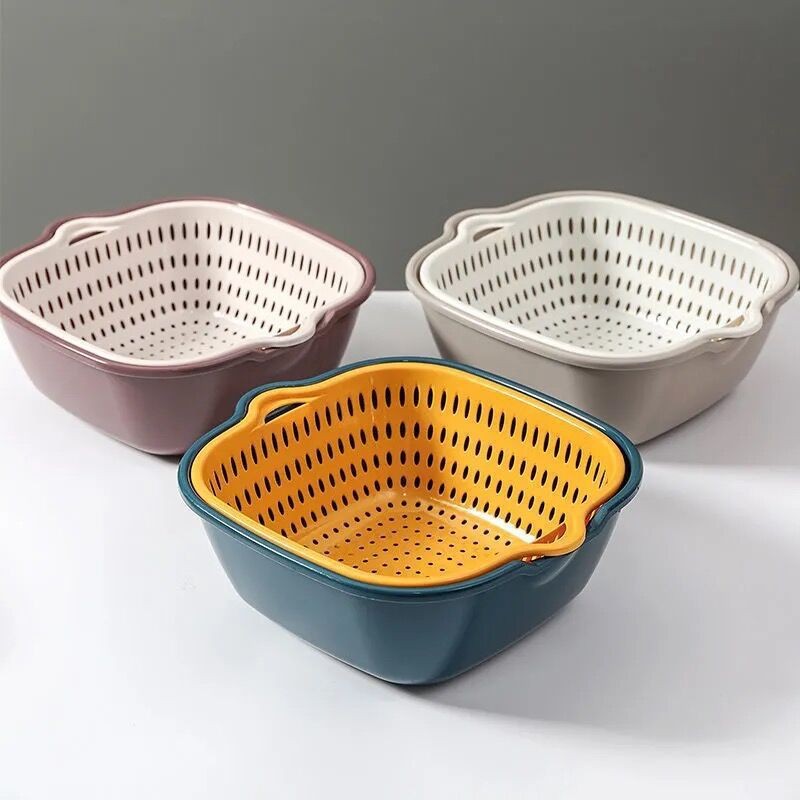 Bán buôn Nhà máy Giỏ đựng trái cây dày đa chức năng Bộ sáu mảnh rửa rau củ hai lớp