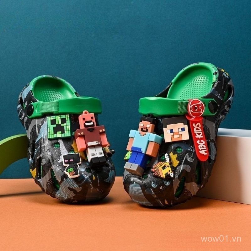 Bán Chạy Minecraft Lỗ Giày Trẻ Em eva Nhà Dép Chống Trơn Trượt Mềm Đế Dày Ngoài Trời Dép Quà Tặng