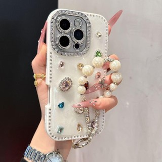 Advanced Flash Diamond Edge Cream Color Gem Phone Case cho iPhone16 15 14 13 Pro Max Bảo vệ Camera chống sốc Vỏ cứng chống rơi