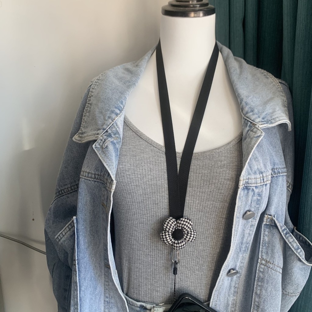 Cửa hàng mới!!!Houndstooth Hoa Ốp Lưng Điện Thoại Dây Miếng Dán Thẻ Treo Cổ Dây Đeo Cổ Tay Ngắn Đeo Ngang Có Thể Điều Chỉnh Điện Thoại Di Động Phụ Kiện Đa Năng