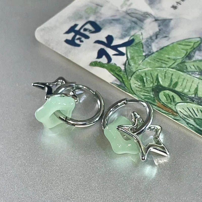 Bông tai phong cách Trung Quốc, bạc 925 với ngôi sao xanh và đinh tán - Mного способов ношения, сладкий стиль