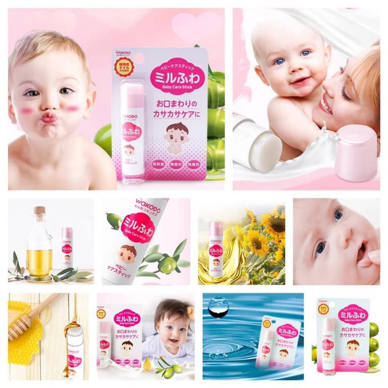 Son Dưỡng Môi Cho Bé WAKODO - Nhật Bản, son dưỡng môi cho bé gái, dưỡng môi trẻ em( bé từ sơ sinh)