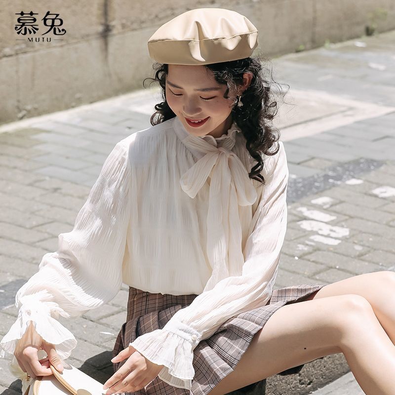 Mutu Xếp Ly Ren-Up Cổ Áo Sơ Mi Voan Nữ Mùa Xuân 2026 Phong Cách Mới Retro Thiết Kế Niche Dài Tay Top