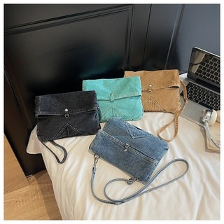 Túi Denim đeo vai có dây kéo nhẹ thông thường 2026