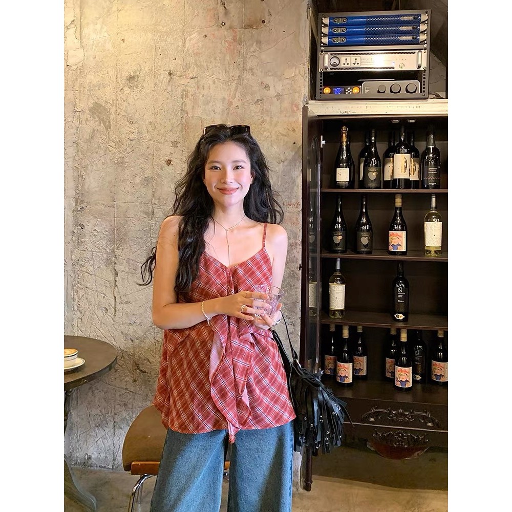 SUXI Áo sơ mi nữ không tay kẻ sọc cổ điển mới mùa thu 250818
