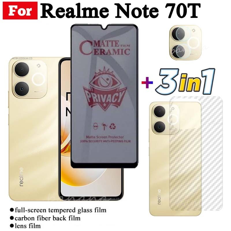 Phim kính cường lực 3 TRONG 1 Realme Note 70T cho Realme Note70T Note 70 Note 60 Note 50 Kính bảo vệ toàn màn hình + Phim ống kính máy ảnh + Phim mặt sau