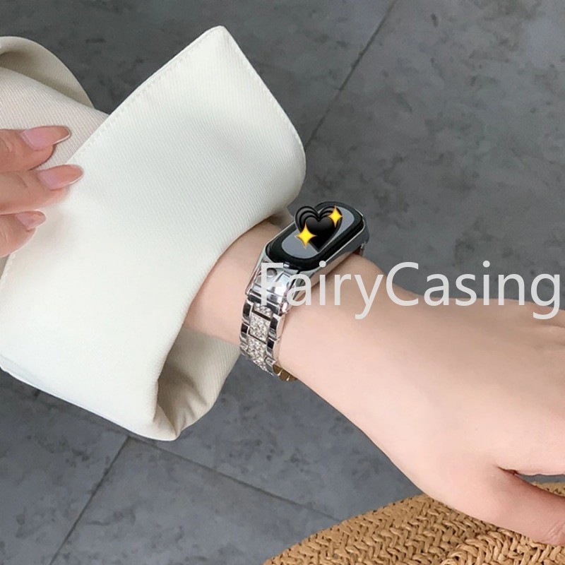 Dây đeo bằng thép không gỉ cho Xiaomi Mi Band 10 9 8 7 6 4 5 Cổ tay Vòng tay kim loại lấp lánh sang trọng cho Mi Band 6 4 3 5 Dây đeo kim cương