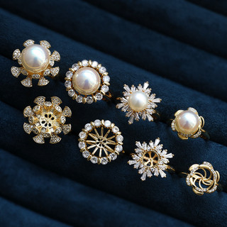 Nhẫn vàng phủ pháp phong cách retro kẻ sọc với đá zircon và ngọc trai - DIY handmade
